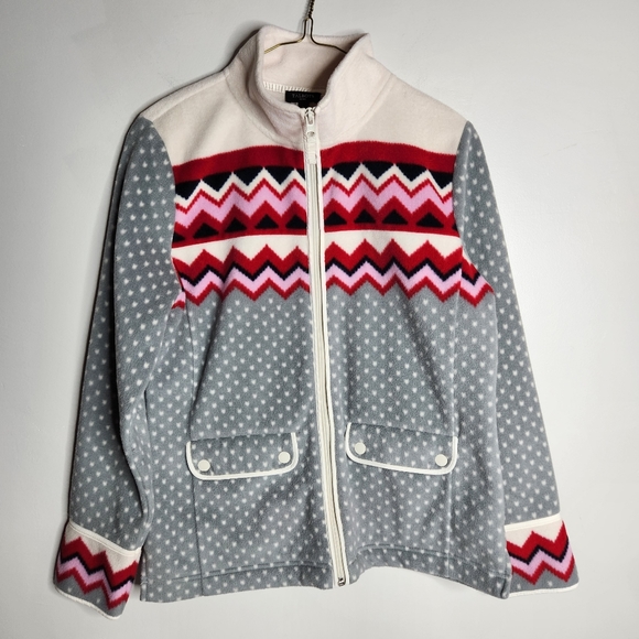 Talbots Polka Dot and Chevron Full Zip Fleece, Size SP - Picture 1 of 8